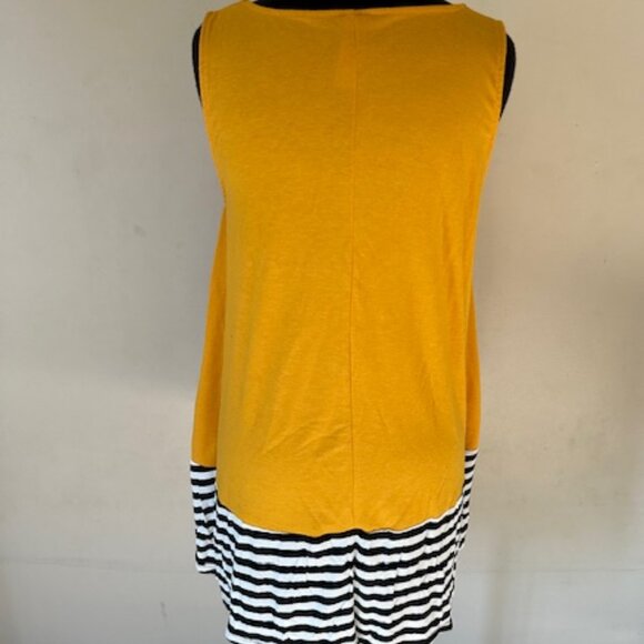 Mustard Yellow w/ stripe bottom Tank Top Dress with Pockets   8413 - Picture 3 of 6